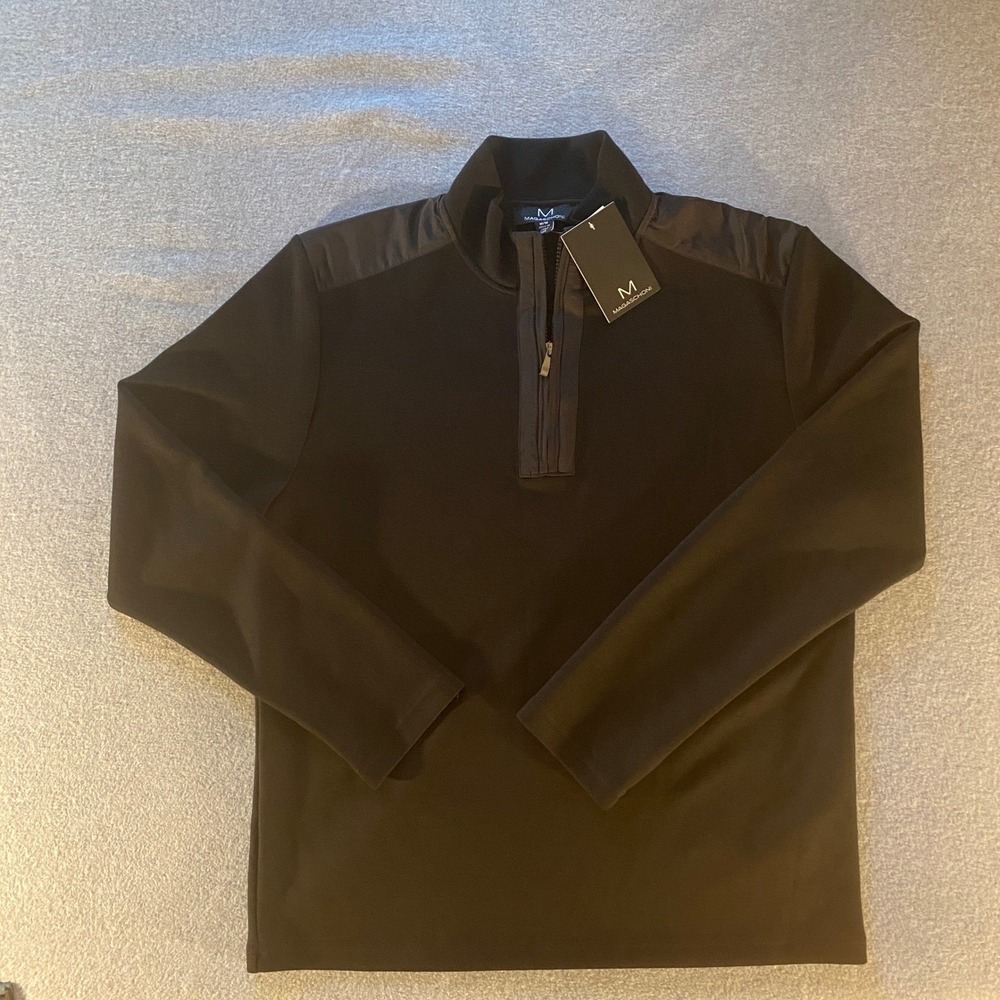 Magaschoni Black 1/4 Zip Pullover Mixed Media Mock Neck Sweater Mens Medium NWT